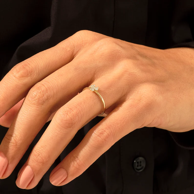 925 Sterling Silver Tiny Diamond Trefoil Ring