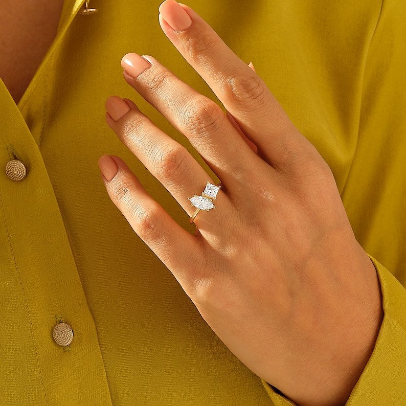 925 Sterling Silver Toi Et Moi Diamond Ring