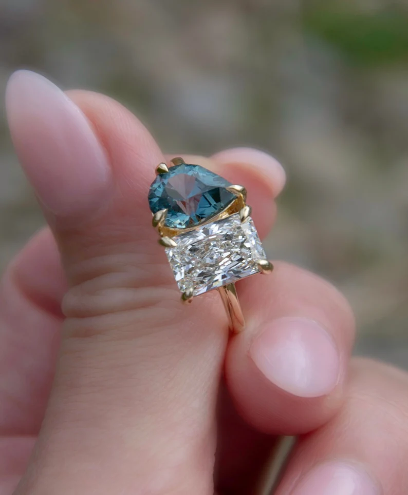 925 Sterling Silver Toi et Moi Engagement Ring