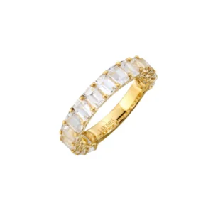 925 Sterling Silver Topaz Emerald Cut 3/4 Band