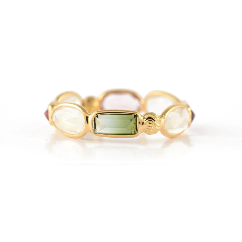 925 Sterling Silver Tourmaline And Rainbow Moonstone Eternity Band