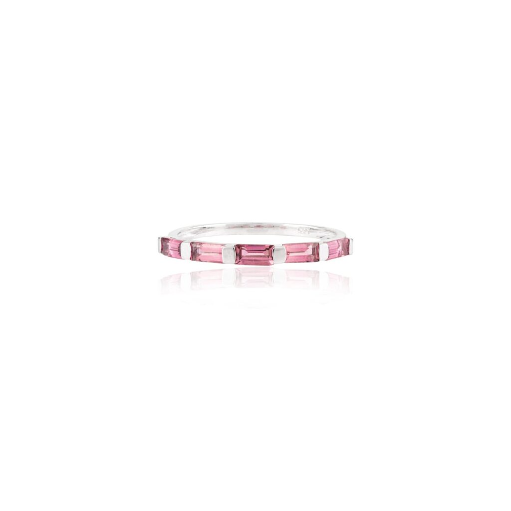 925 Sterling Silver Tourmaline Baguette Cut Dainty Band