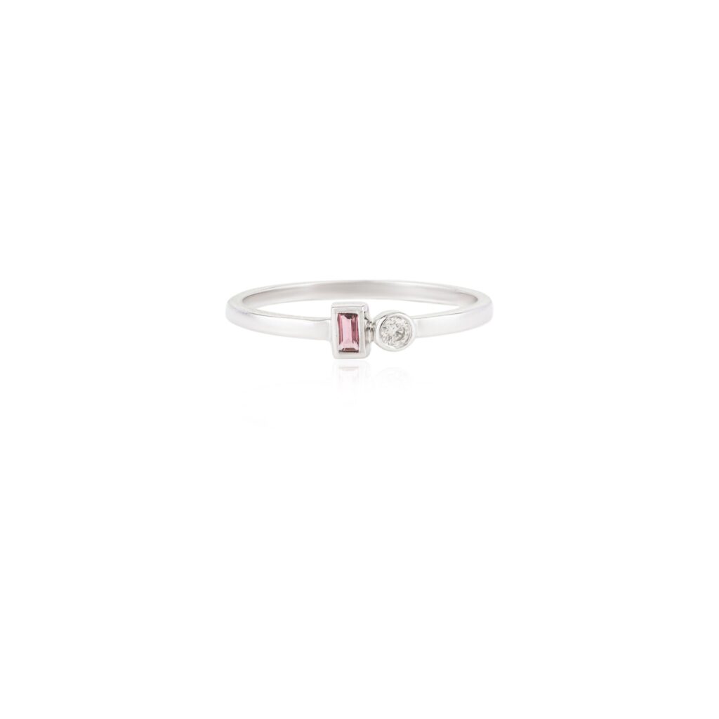 925 Sterling Silver Tourmaline Diamond Adjustable Ring