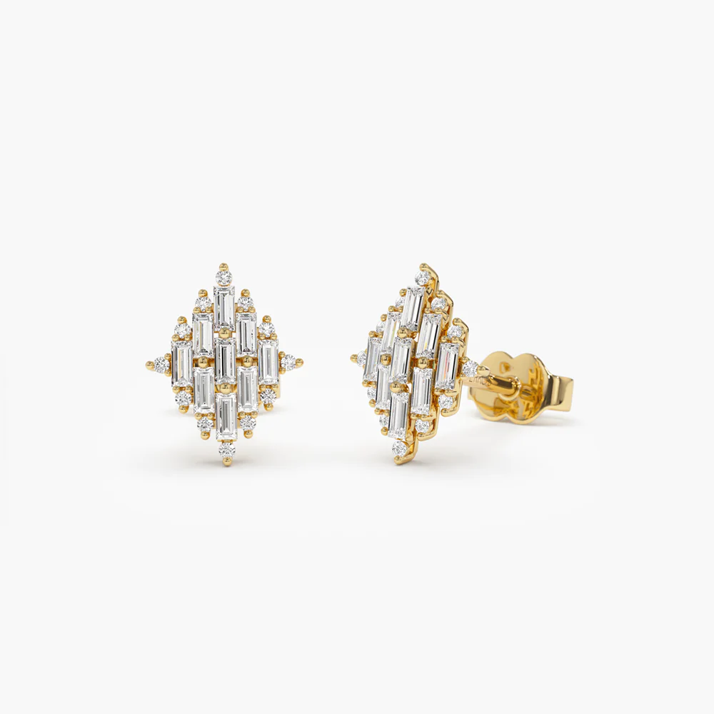 925 Sterling Silver Trendy Baguette Diamond Cluster Studs
