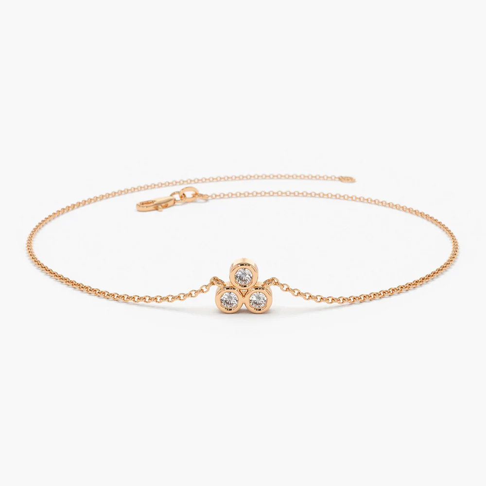 925 Sterling Silver Triangle Trio Dainty Diamond Bracelet