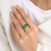 925 Sterling Silver Trillion Emerald Diamond Wedding Ring - Image 2