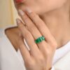 925 Sterling Silver Trillion Emerald Diamond Wedding Ring - Image 5