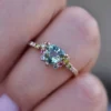 Sterling silver ring with coloured sapphires and pave setting