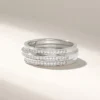 925 Sterling Silver Triple Band Pave Diamond Ring: Thick Half Eternity Wedding Band - Image 5