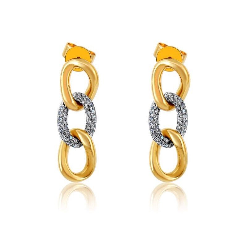 925 Sterling Silver Triple Cuban Link Pave Diamond Earrings