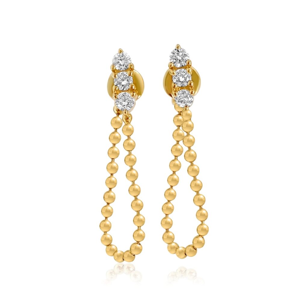 925 Sterling Silver Triple Diamond Ball Chain Loop Earring