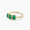 925 Sterling Silver Triple Oval Emerald Diamond Ring - Image 3