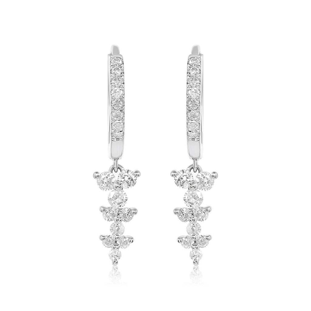 925 Sterling Silver Triple Trio Diamond Hoop Earring