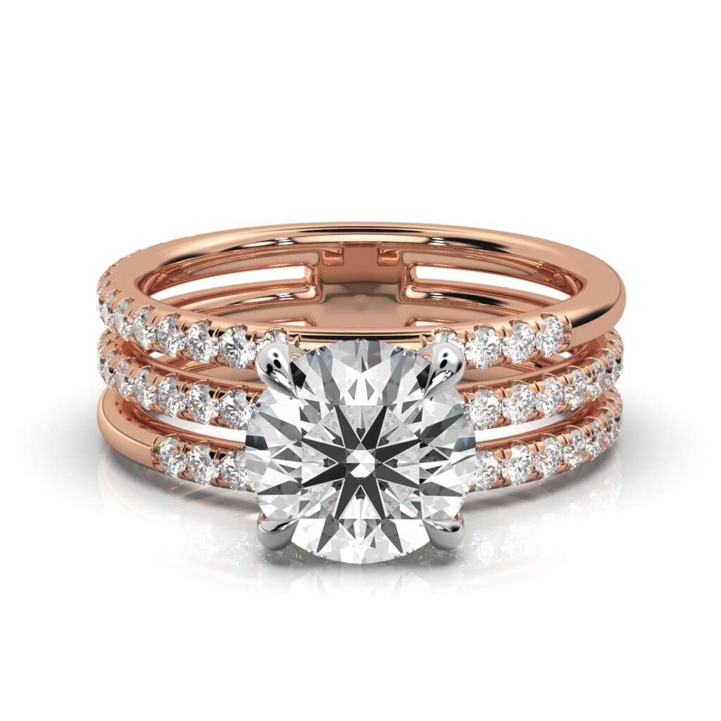925 Sterling Silver Tripple Row Diamond Ring