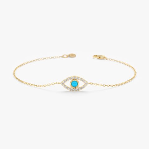 925 Sterling Silver Turquoise & Diamonds Eye Bracelet