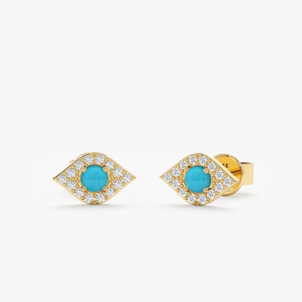 925 Sterling Silver Turquoise Evil Eye Diamond Studs