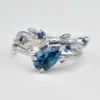 925 Sterling Silver Twig Leaf Engagement Ring Set With Teal Blue Montana Sapphire - Image 2