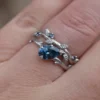925 Sterling Silver Twig Leaf Engagement Ring Set With Teal Blue Montana Sapphire - Image 3