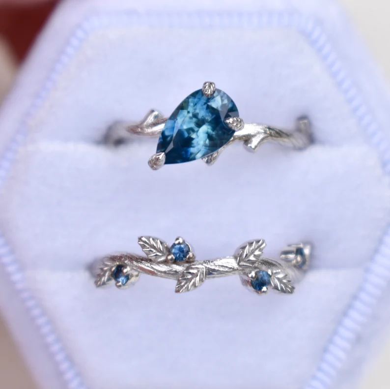 925 Sterling Silver Twig Leaf Engagement Ring