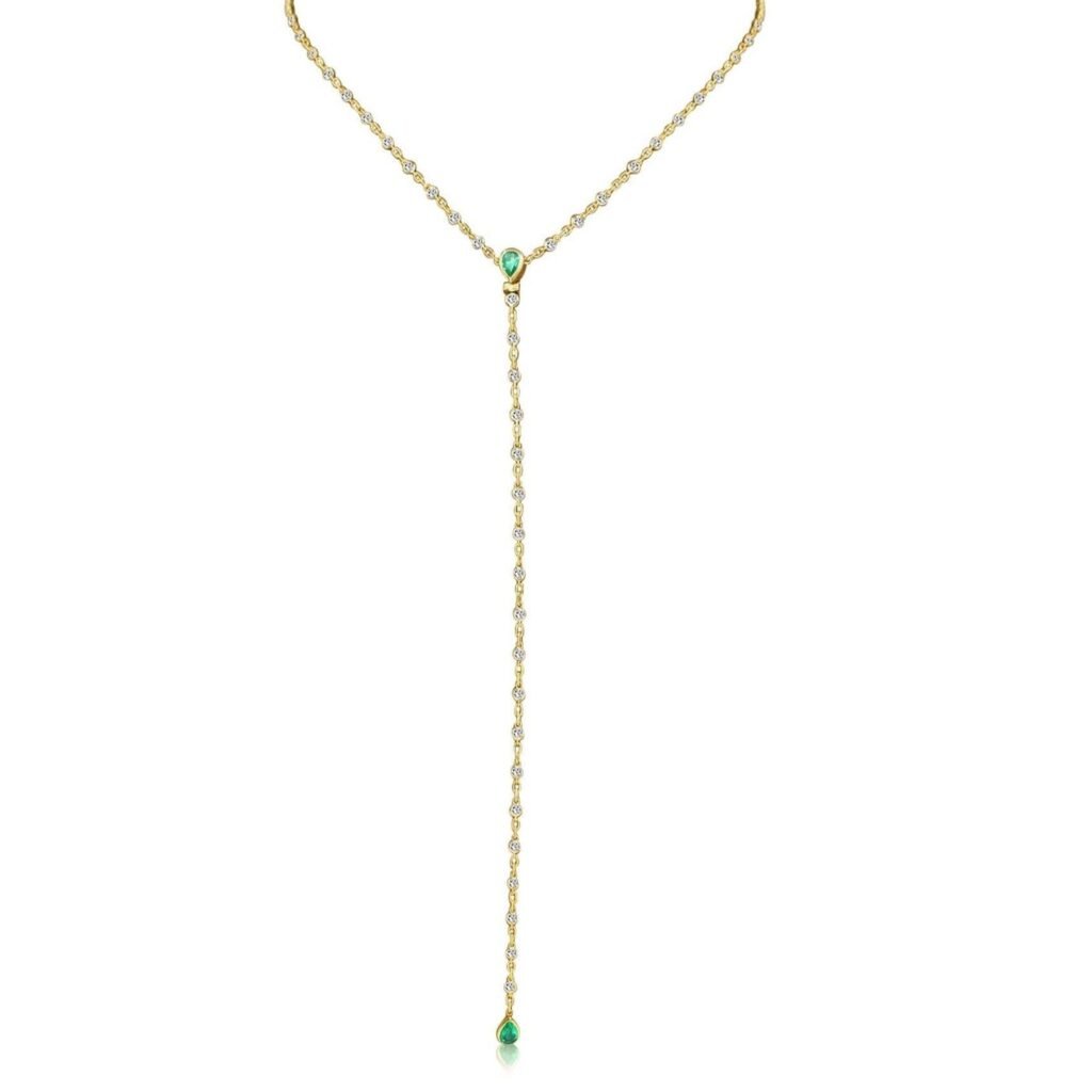 925 Sterling Silver Two-in-One Diamond and Emerald Lariat Necklace