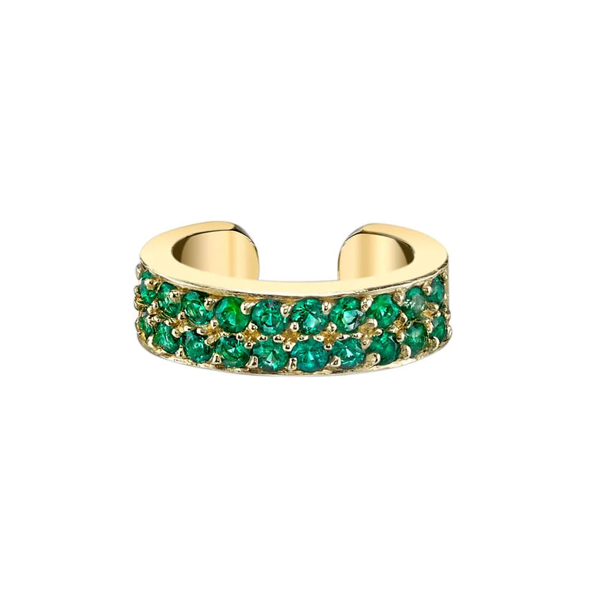 925 Sterling Silver Two Row Emerald Ear Cuff