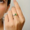 925 Sterling Silver Two Stone Emerald & Diamond Ring - Image 2