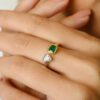925 Sterling Silver Two Stone Emerald & Diamond Ring - Image 4