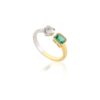 925 Sterling Silver Two Stone Emerald & Diamond Ring - Image 7