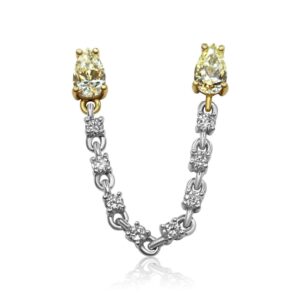 925 Sterling Silver Two Tone Yellow Diamond Connecting Earring