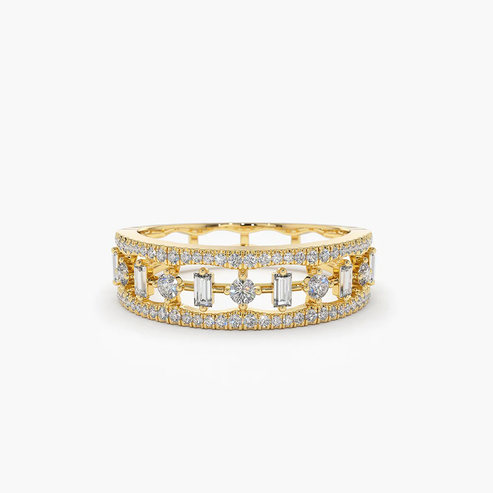 925 Sterling Silver Unique Baguette Diamond Wedding Ring