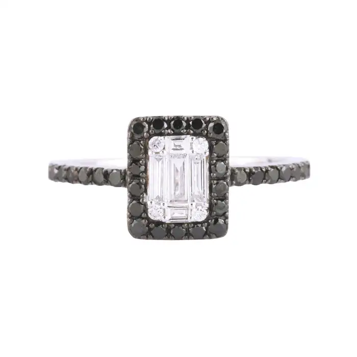 925 Sterling Silver Unique Ring| White and Black Diamond Ring