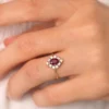 925 sterling silver ring with ruby centre and baguette diamonds