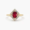 Ring with premium CZ ruby and geometric CZ diamond accents