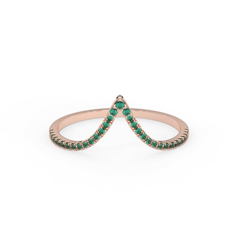 925 Sterling Silver V Shape Emerald Wedding Band