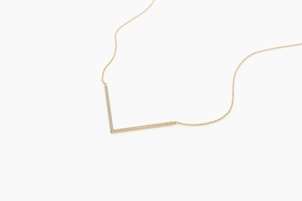 925 Sterling Silver V Shaped Diamond Chevron Necklace