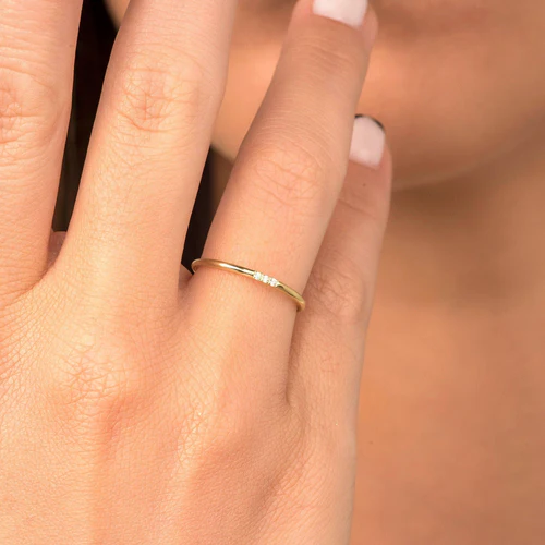 925 Sterling Silver Vermeil - Dainty Stacking Ring - Delicate Three Stone Ring