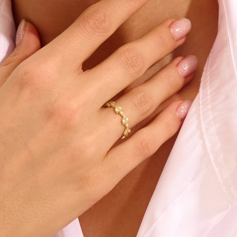 925 Sterling Silver Vine Eternity Ring: Nature-Inspired Dainty Stacking Band