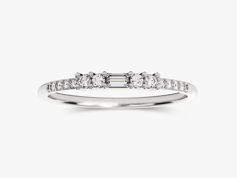 925 Sterling Silver Vintage Inspired Baguette Cut Wedding Ring Matching Ring for Her