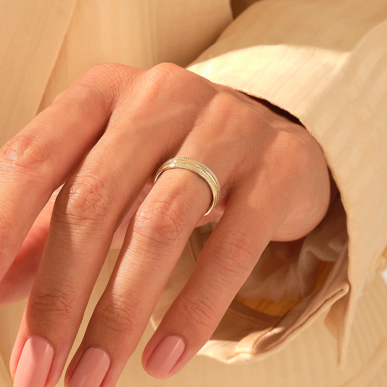 925 Sterling Silver Vintage Wedding Band: 925 Sterling Silver Unisex Migraine Matching Ring