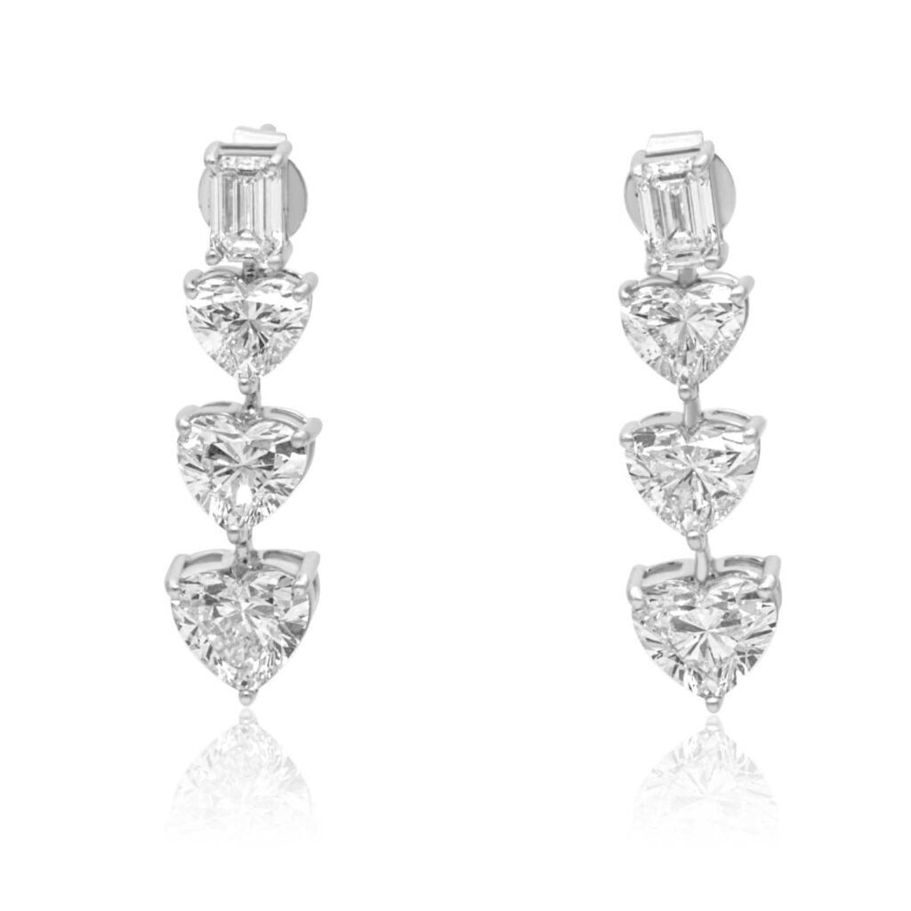925 Sterling Silver  Waterfall Baguette and Hearts Earring