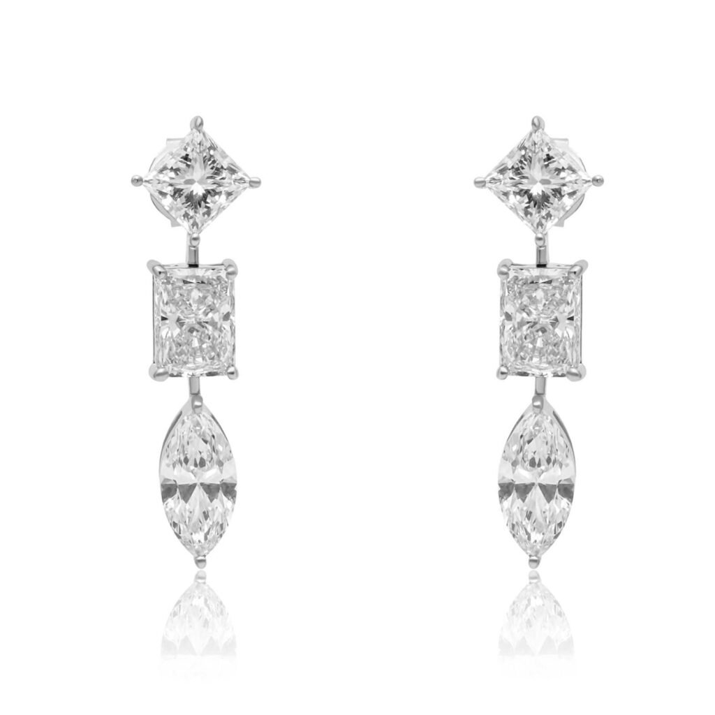 925 Sterling Silver Waterfall Radiant Baguette and Marquise Earring