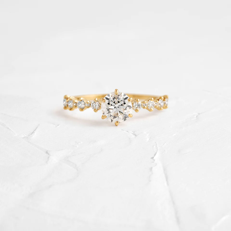 925 Sterling Silver Wavelet Ring, 0.9ct. Round Cut Diamond Ring