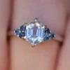 925 Sterling Silver White Sapphire Hexagon Ring With Blue Montana Sapphires - Image 2