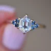 925 Sterling Silver White Sapphire Hexagon Ring With Blue Montana Sapphires - Image 4
