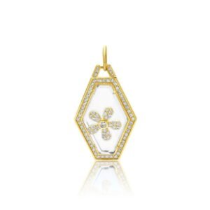 925 Sterling Silver White Topaz Crystal Diamond Flower Pendant