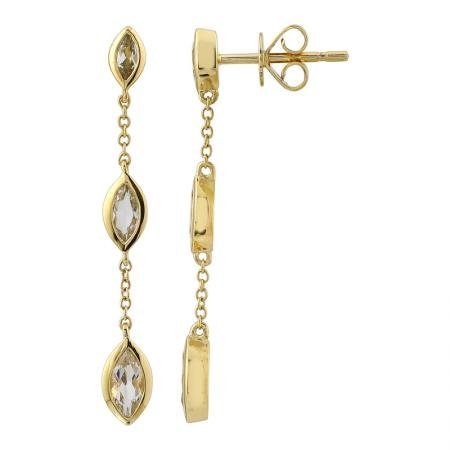 925 Sterling Silver White Topaz Triple Marquise Drop Earring