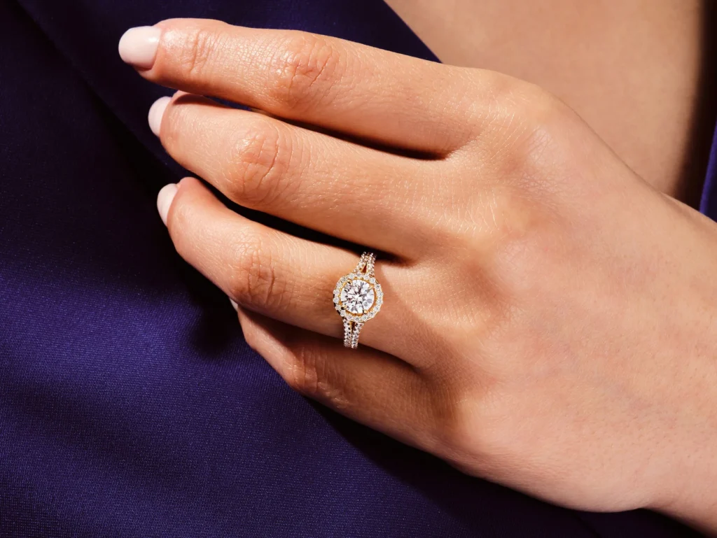 925 Sterling Silver Wide Band Halo Diamond Engagement Ring For Women