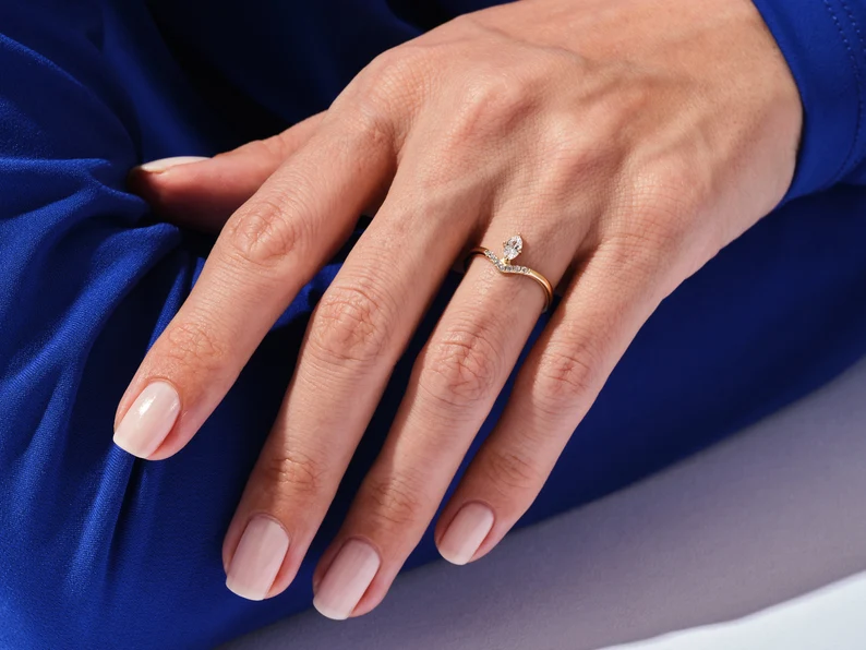925 Sterling Silver Wishbone Ring 0.28 CT Oval Cut Diamond Nesting Ring for Women
