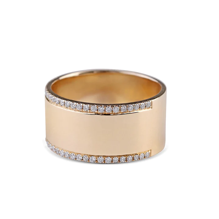 925 Sterling Silver With Diamond Edging Cigar Band Ring