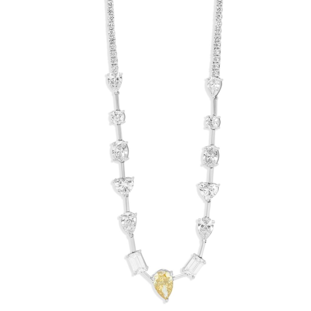 925 Sterling Silver Yellow Diamond Multi Shape Necklace